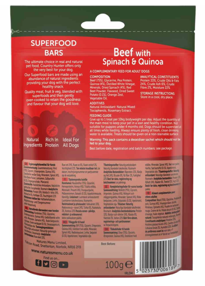 Natures Menu Superfood Bar Beef with Spinach & Quinoa 100g