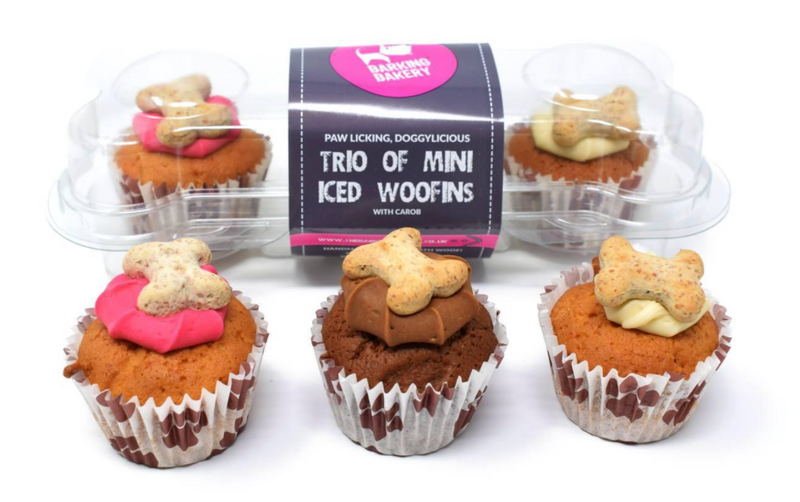 The Barking Bakery Trio of Mini Iced Woofins Dog Treat Muffins