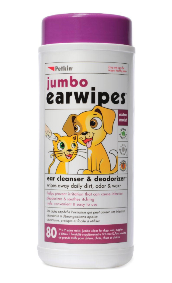 Petkin Jumbo Ear Wipes for Cats & Dogs 80 per pack