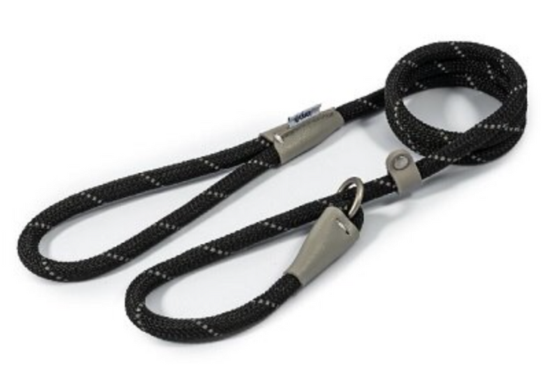Ancol Viva Rope Reflective Slip Lead Black 10mm x 1.2m