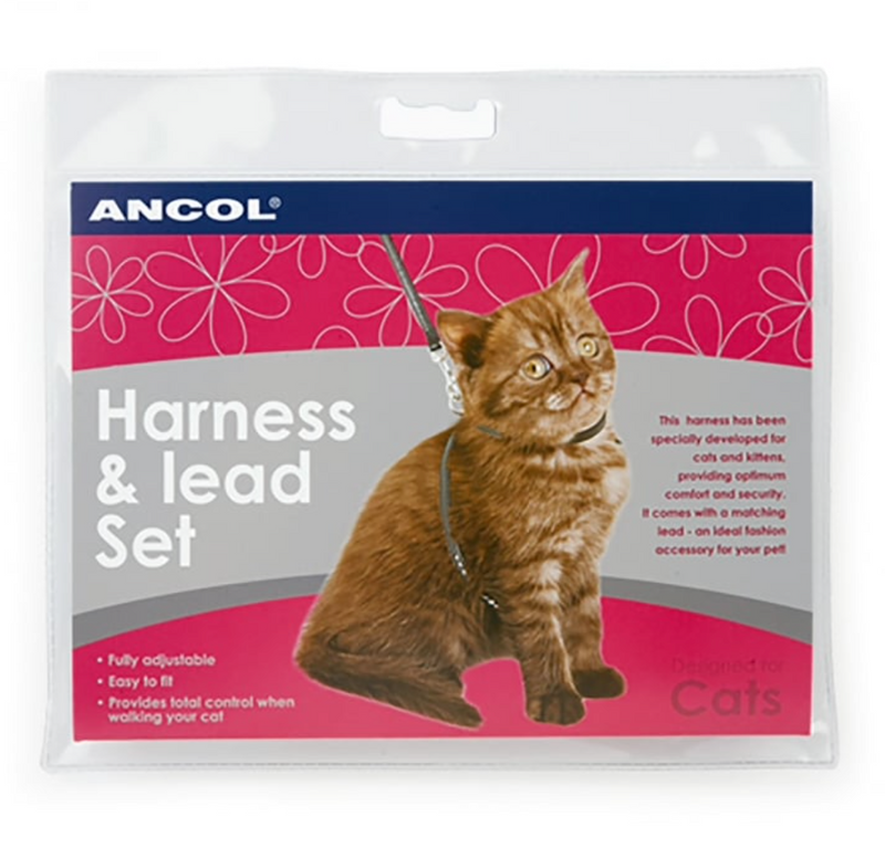 Ancol Reflective Cat Harness & Lead Black