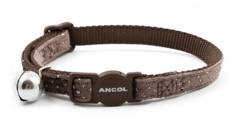 Ancol Safety Buckle Coffee Velvet Sparkle Cat Collar