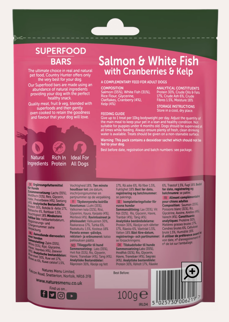 Natures Menu Country Hunter Superfood Bar Salmon & White Fish with Cranberries & Kelp 100g